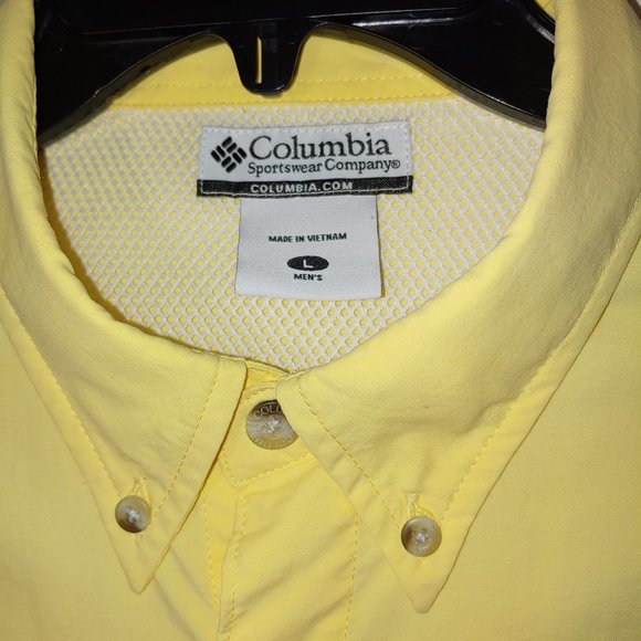 Columbia PFG Vented Breathable Long Sleeve Button Down Shirt Size L Yellow - Picture 2 of 12